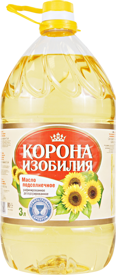 

Масло подсолнечное Корона изобилия рафинированное дезодорированное Премиум, 3л