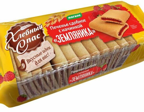 Печенье Хлебный Спас Земляника сдобное с начинкой, 200г