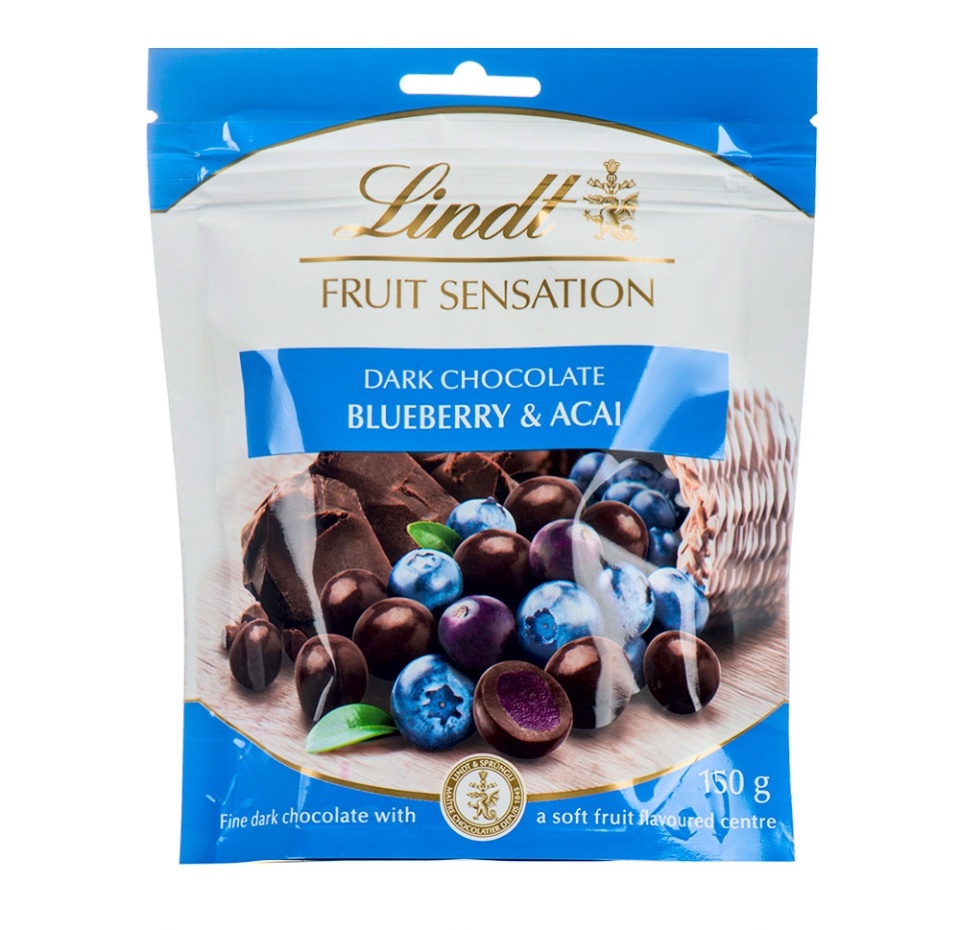 

Драже Fruit Sensation Lindt из темного шоколада с начинкой Голубика-Асаи 150 г