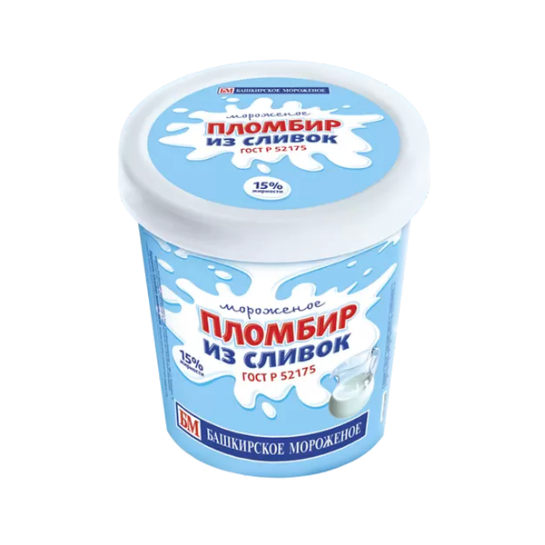 Мороженое Пломбир из Сливок 15% 400гр Ванильный БМ ведро