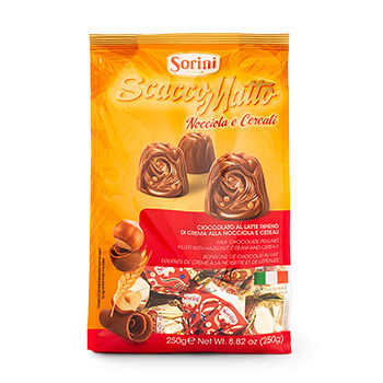 Шоколадные конфеты Sorini из молочного шоколада с начинкой из орехового крема с зерновыми 250г, Италия