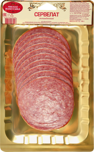 

Колбаса копчено-вареная МЯСНАЯ КЛАССИКА Сервелат, категория А, нарезка, 160г