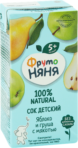 

Сок детский ФрутоНяня яблочно-грушевый с мякотью с 5 месяцев, 200 мл