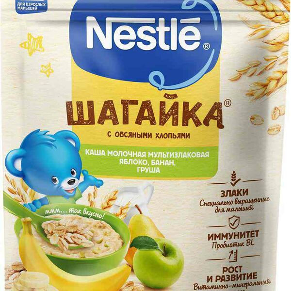 Каша Nestle Шагайка Молочная мультизлаковая Яблоко-Банан-Груша