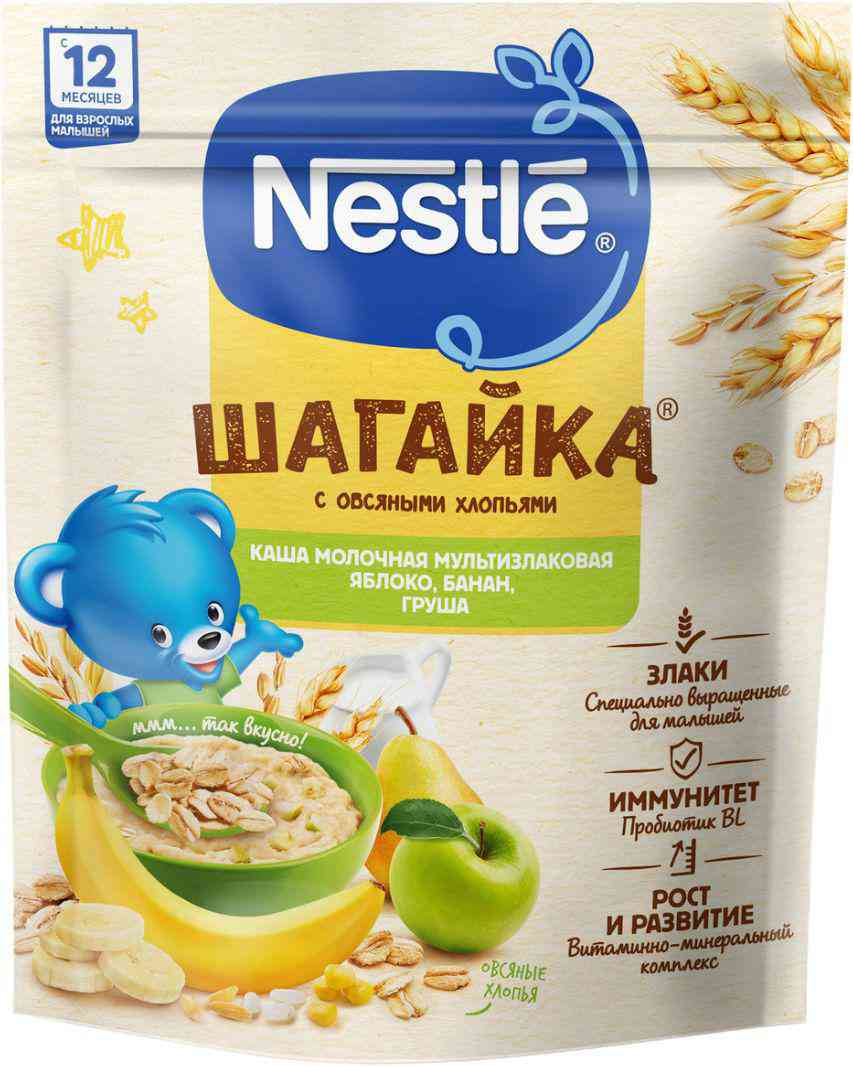 

Каша Nestle Шагайка Молочная мультизлаковая Яблоко-Банан-Груша 190 г