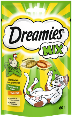 Лакомство Dreamies MIX для взрослых кошек, с мятой и курицей