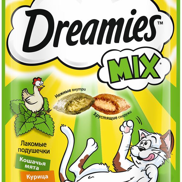 Лакомство Dreamies MIX для взрослых кошек, с мятой и курицей, 60г
