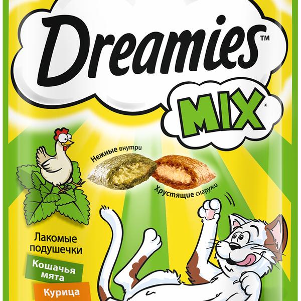 Лакомство Dreamies Mix для взрослых кошек с мятой и курицей 60 г