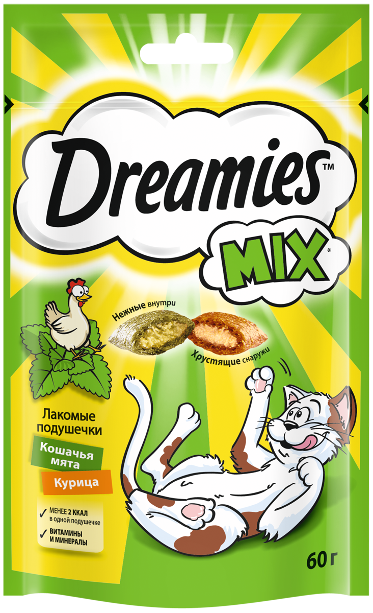 

Лакомство Dreamies Mix для взрослых кошек с мятой и курицей 60 г