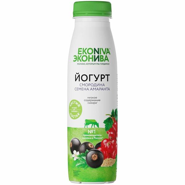 Йогурт питьевой Эконива Fitness Line Ягоды смородины-семена амаранта 2,5% 300 мл