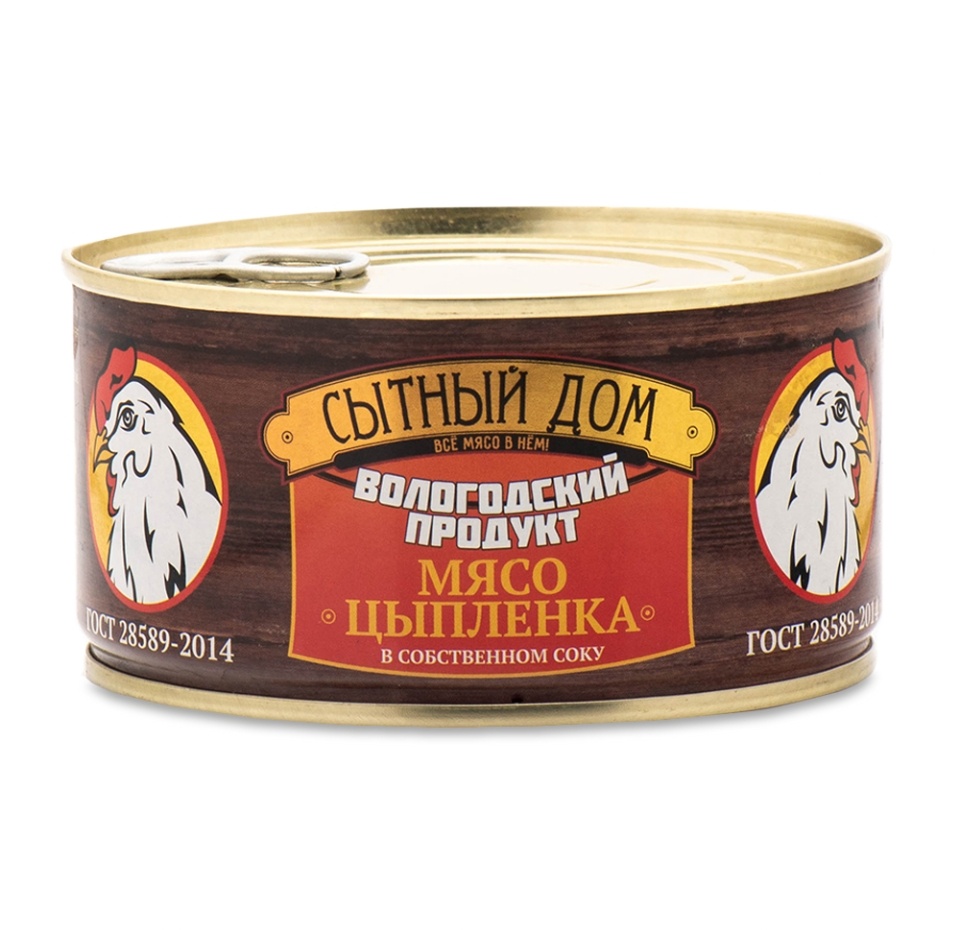 

Мясо цыпленка тушеное в собственном соку в/с ГОСТ "Сытный Дом" 325 г, Россия