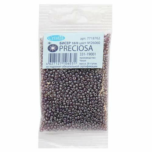 (26060) 331-19001-10/0 Бисер прозрачный с покрытием 10/0 , круг.отв., 20гр Preciosa