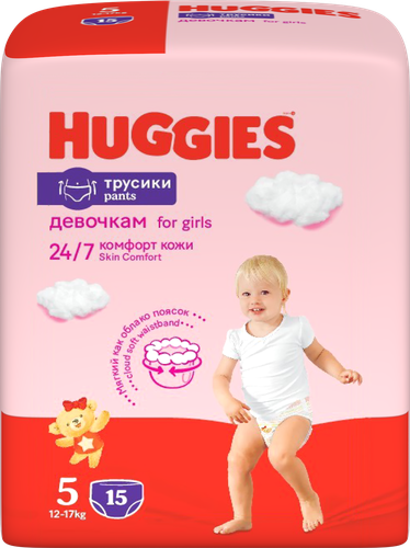 

Трусики-подгузники Huggies 5 12-17 кг для девочек 15 шт.
