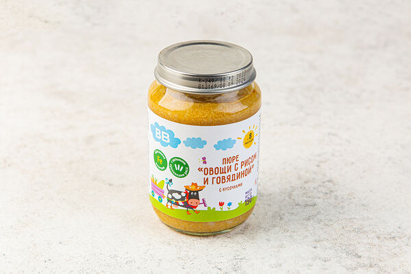 Пюре Овощи с рисом и говядиной, с кусочками