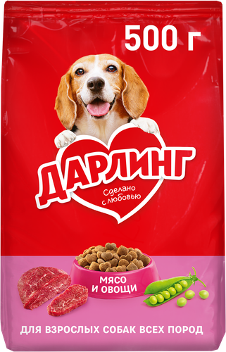 

Сухой корм Дарлинг для взрослых собак, с мясом и добавлением овощей, 500 г