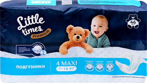 Подгузники детские LITTLE TIMES Premium Maxi 7–18кг, 46шт