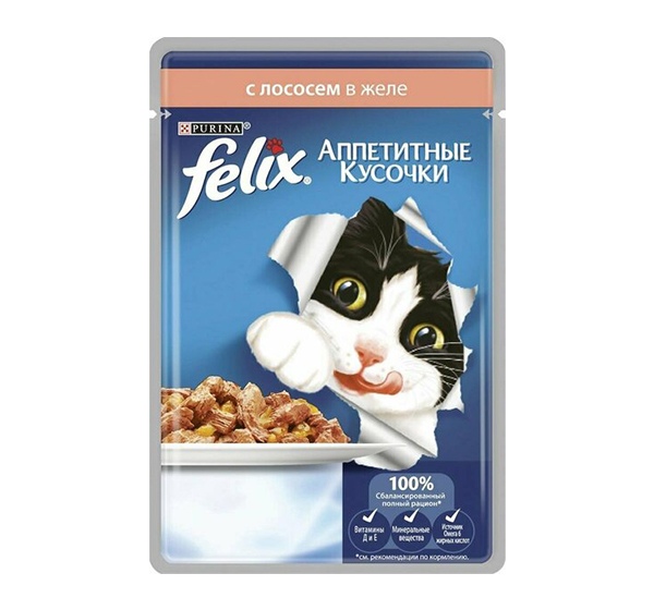 

Корм влажный для взрослых кошек Felix Аппетитные кусочки лосось