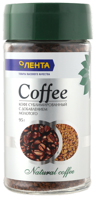 Кофе растворимый с добавлением молотого ЛЕНТА натуральный ст/б