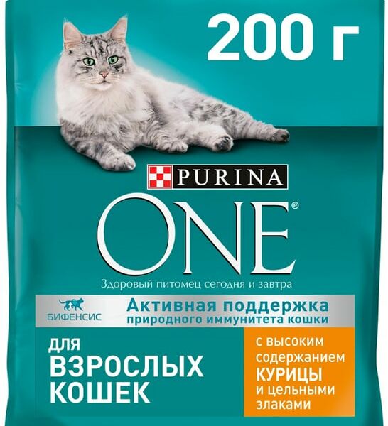 Сухой корм для кошек Purina ONE с курицей и цельными злаками 200г