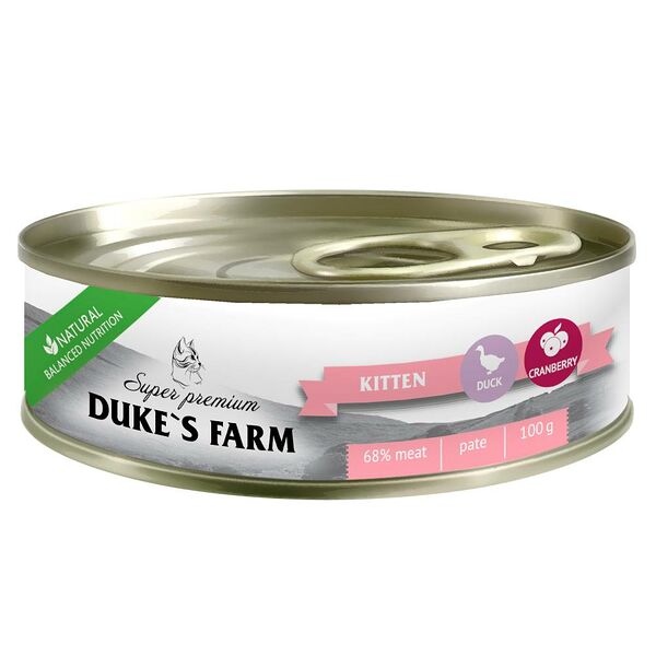 Корм для котят DUKE'S FARM из утки с клюквой и шпинатом