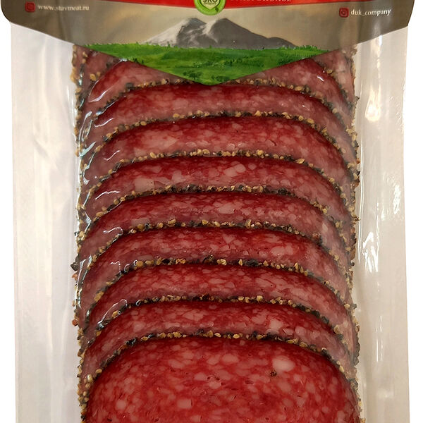 Сервелат Дюк Зернистый с перцем сырокопченый нарезка