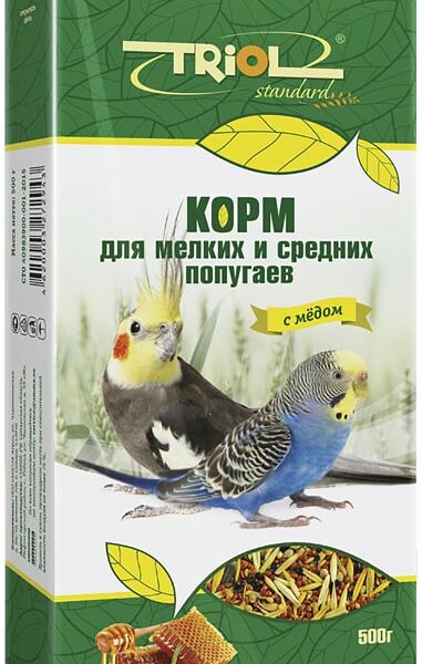 Корм для птиц Triol Standard с медом для мелких и средних попугаев 500г