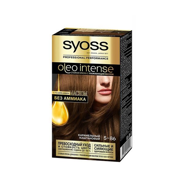 Стойкая краска для волос Syoss Oleo Intense, тон 5-86. Карамельный каштановый, 115 мл