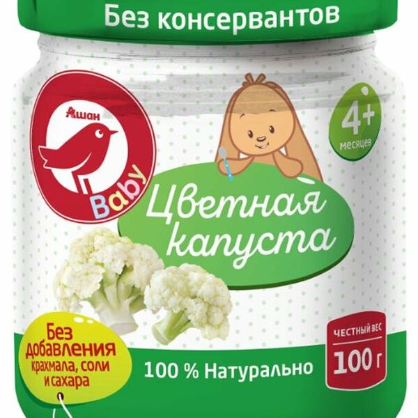 Пюре Ашан Красная птица цветная капуста с 4 мес.