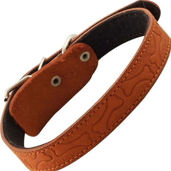 Гамма ошейник кожаный на синтепоне с тиснением 25мм*530мм