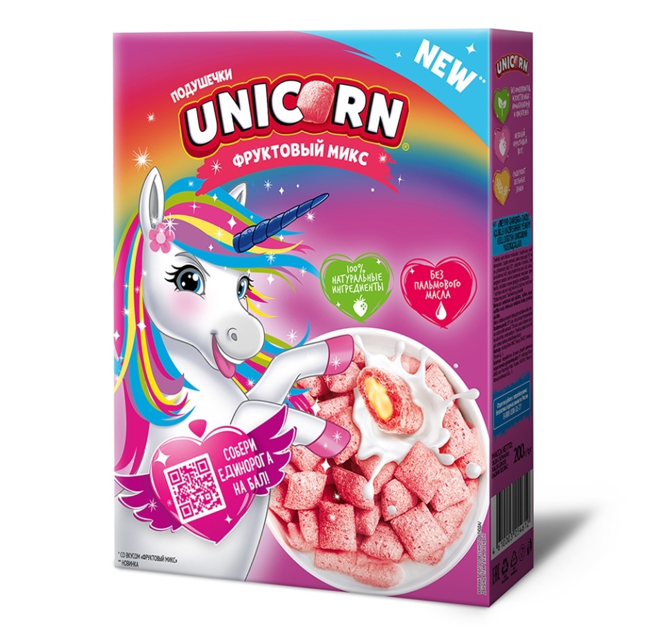 

Готовый завтрак Unicorn Подушечки с начинкой со вкусом фруктовый микс 200 г