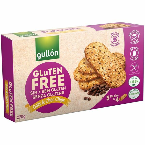 Печенье Gullon с овсяными хлопьями и кусочками шоколада, без глютена