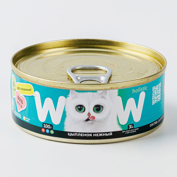 Корм влажный для кошек Woow holistic цыпленок нежный 100г, Россия