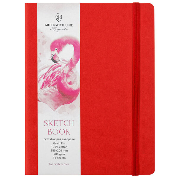 Скетчбук для акварели Greenwich Line красный на резинке 150 х 200 мм 200 г/м2, 18 листов