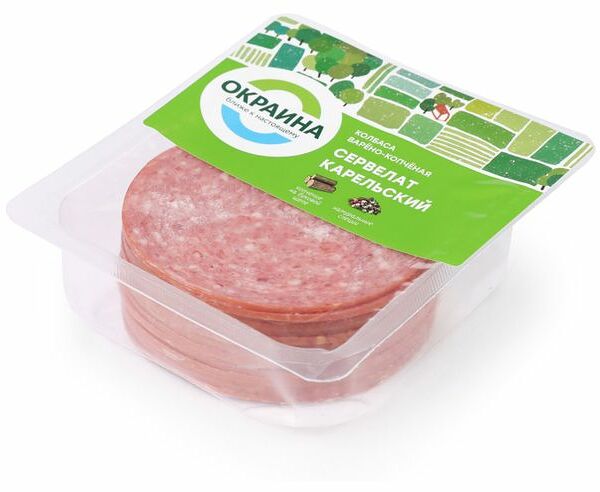 Колбаса варено-копченая Окраина Сервелат Карельский нарезка, 200г