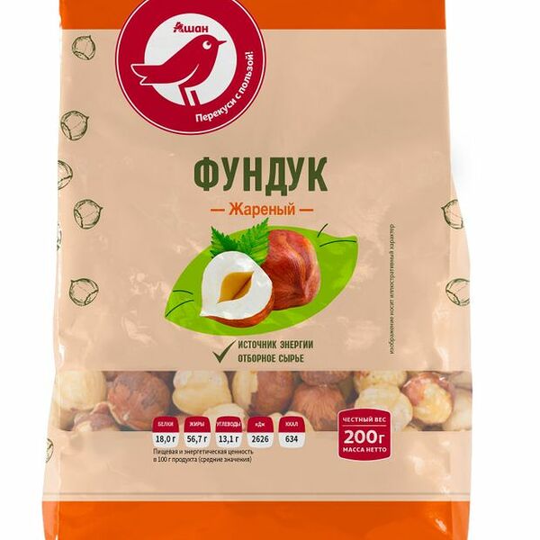 Фундук АШАН Красная птица жареный 200 г
