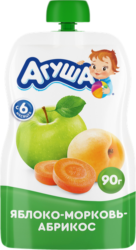 

Фруктово-овощное пюре Агуша Яблоко-Морковь-Абрикос с 6 месяцев 90 г