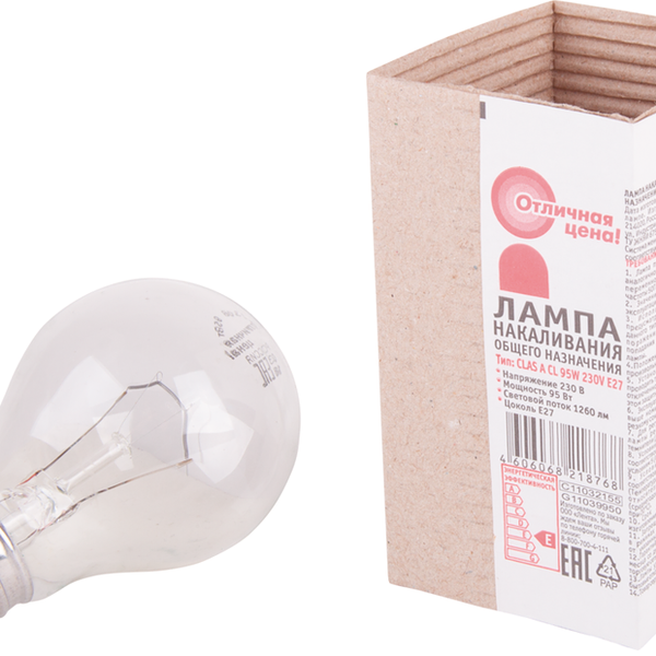Лампа накаливания 365 ДНЕЙ Е27, 95Вт, А50/А55