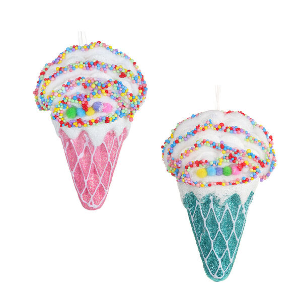 Сноу бум подвеска декоративная в виде мороженого-рожка с кремом, 11x6x17 см, 2 цвета