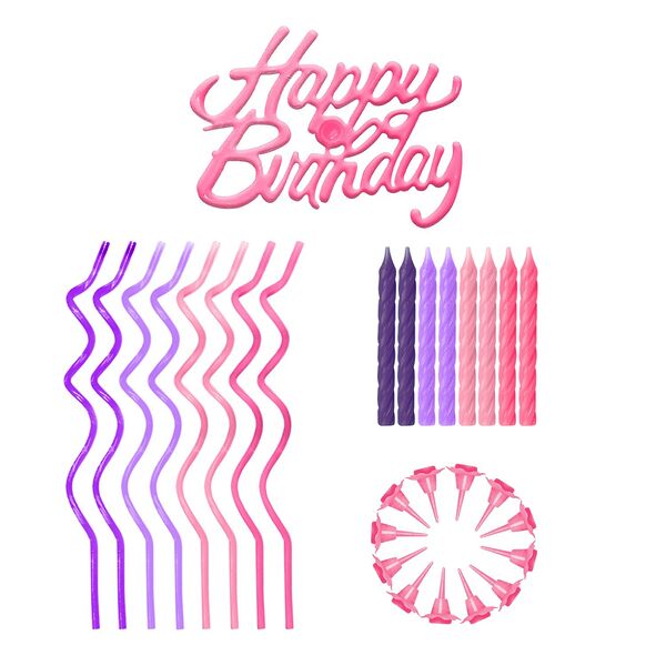 Набор свечей и топпер Веселая вечеринка Happy Birthday, 25 шт, розовый