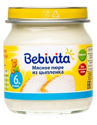 

Пюре мясное Bebivita Цыпленок, с 6 месяцев