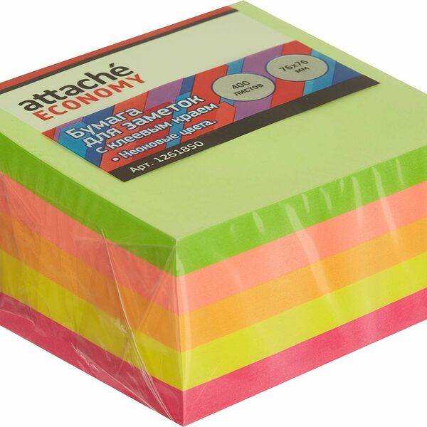 Стикеры Attache Economy, наклейки для заметок неоновые, 1 блок по 400 листов, 5 цветов