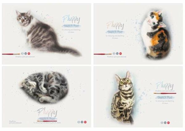 Альбом для рисования BG Акварельные котики на скрепке А4, 24 л 1 шт в ассортименте