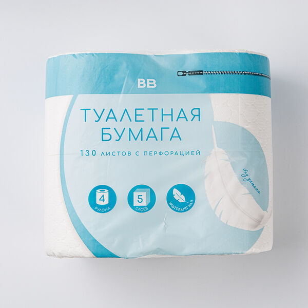 Бумага туалетная белая 5 слоев, 4 рулона