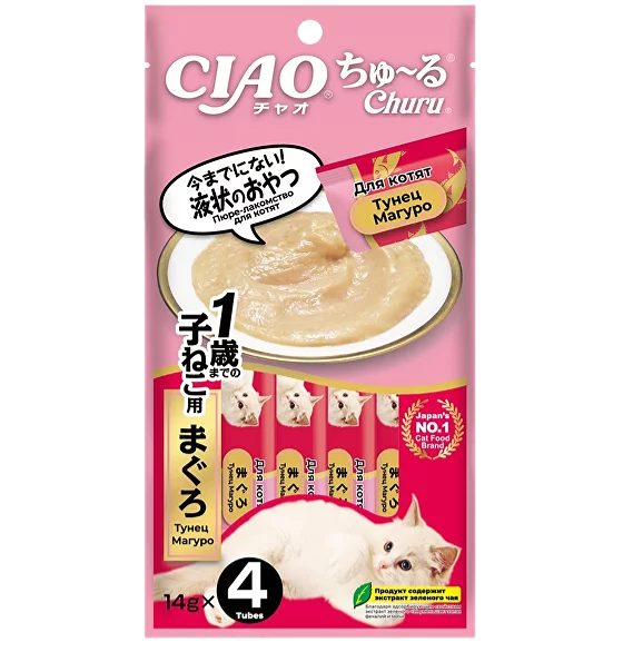Лакомство Inaba Ciao Churu для котят пюре тунец магуро, 14 г х 4 шт.