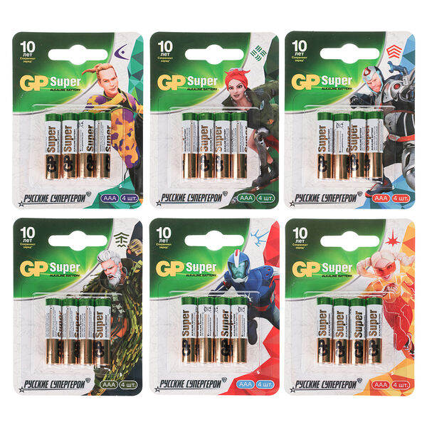 Gp super by герои батарейки 4 шт, тип ааa, 24agm-2cr4, bl в ассортименте