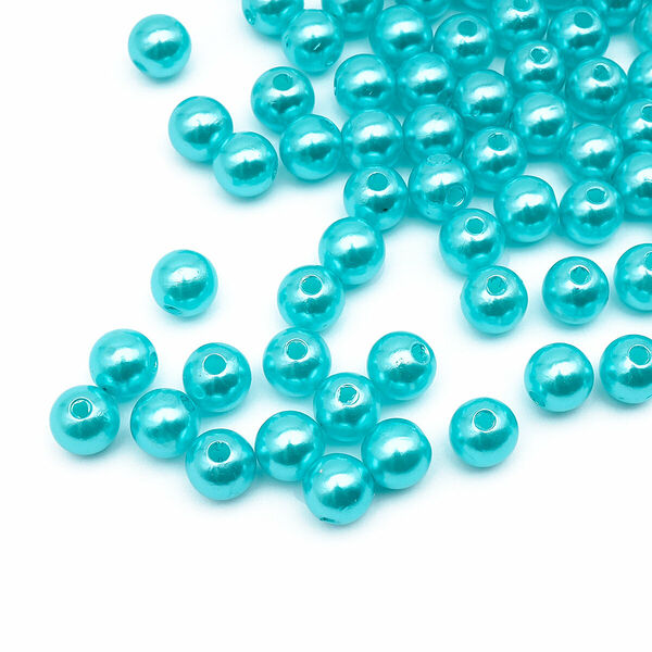 MH.КР.08 Бусины пластиковые, 'жемчуг', цветные, круглые, 8мм, 25гр, Astra&Craft(MH.КР.08.099.02 яр.бирюзовый)