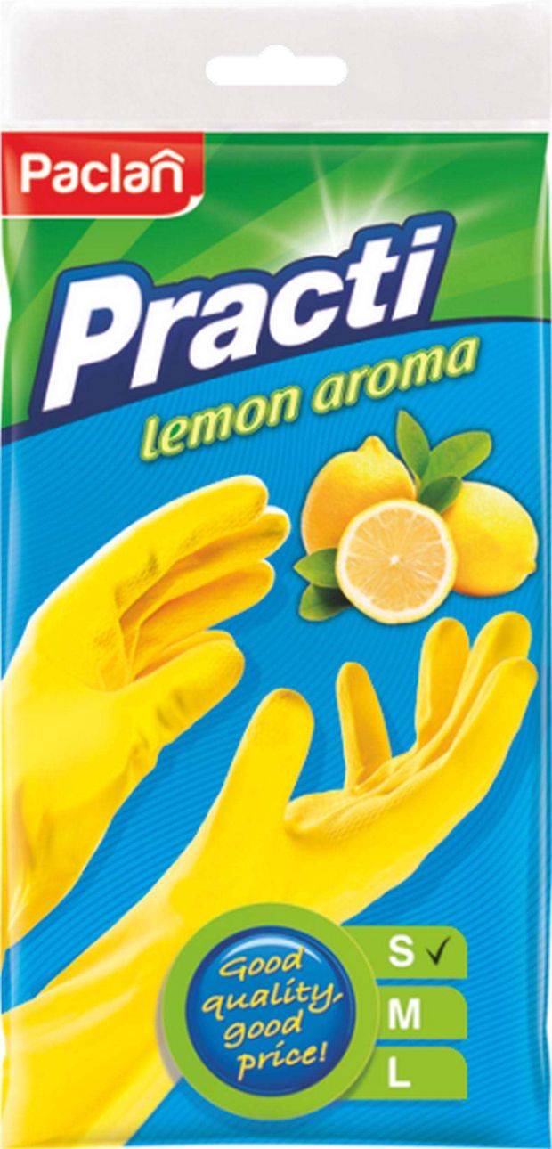 

Перчатки хозяйственные PACLAN Practi, желтые, с ароматом лимона, размер S