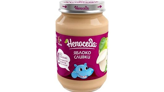 Пюре фруктовое Непоседа яблоко со сливками с сахаром с 6 месяцев ст/б