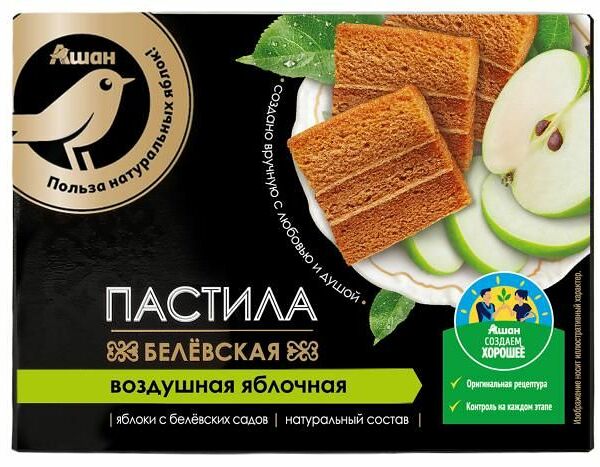 Пастила АШАН Золотая птица Белевская воздушная яблочная, 100 г