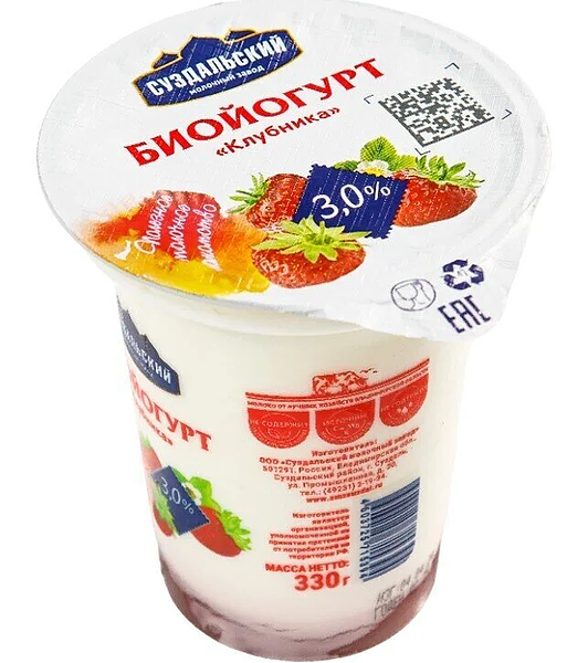 Биойогурт Суздальский молочный завод Клубника 3%